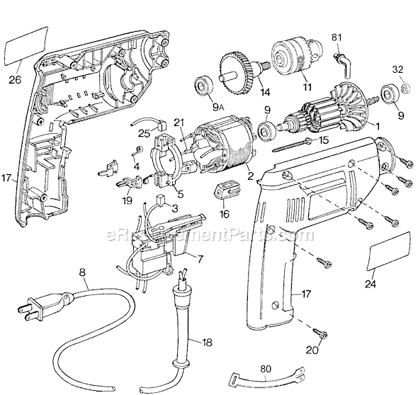 Page A Diagram and Parts List for MT1163 Type 100 Black and Decker Electric Drill
